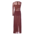 thumbnail image 4 of Miutii Kids Girls Lyrical Dance Dress Rhinestone color Block Leotard with Sheer Mesh Split Skirt Dance Clothes Dusty Pink 16, 4 of 7