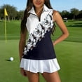 thumbnail image 2 of Golf Shirts for Women Sleeveless Zip Collared Athletic Tank Tops with Print, Golf and Tennis Performance Top Light Green M, 2 of 6