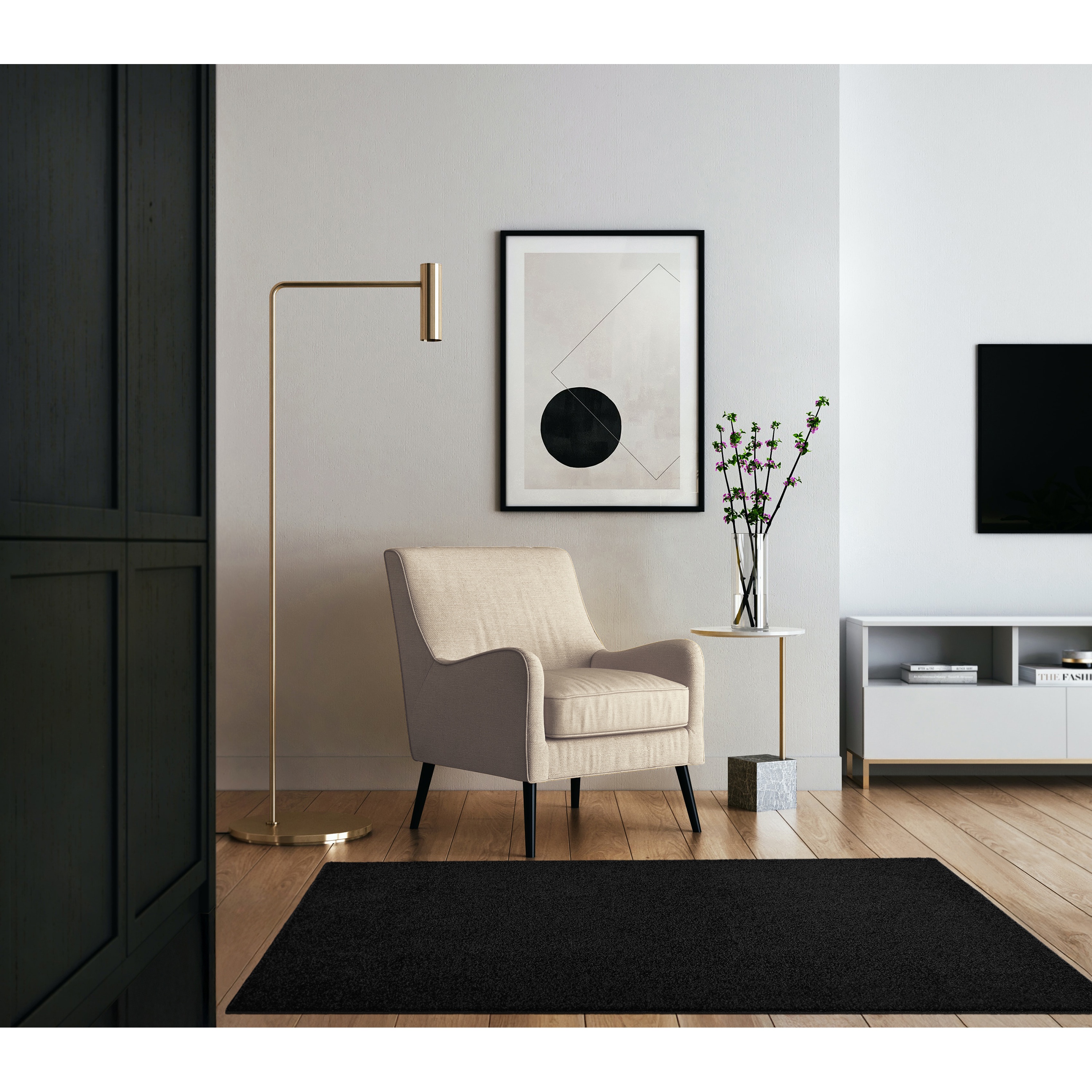 Garland Rug Clayton Plush Black Basic Utility Indoor Area Rug, 3' x 5'