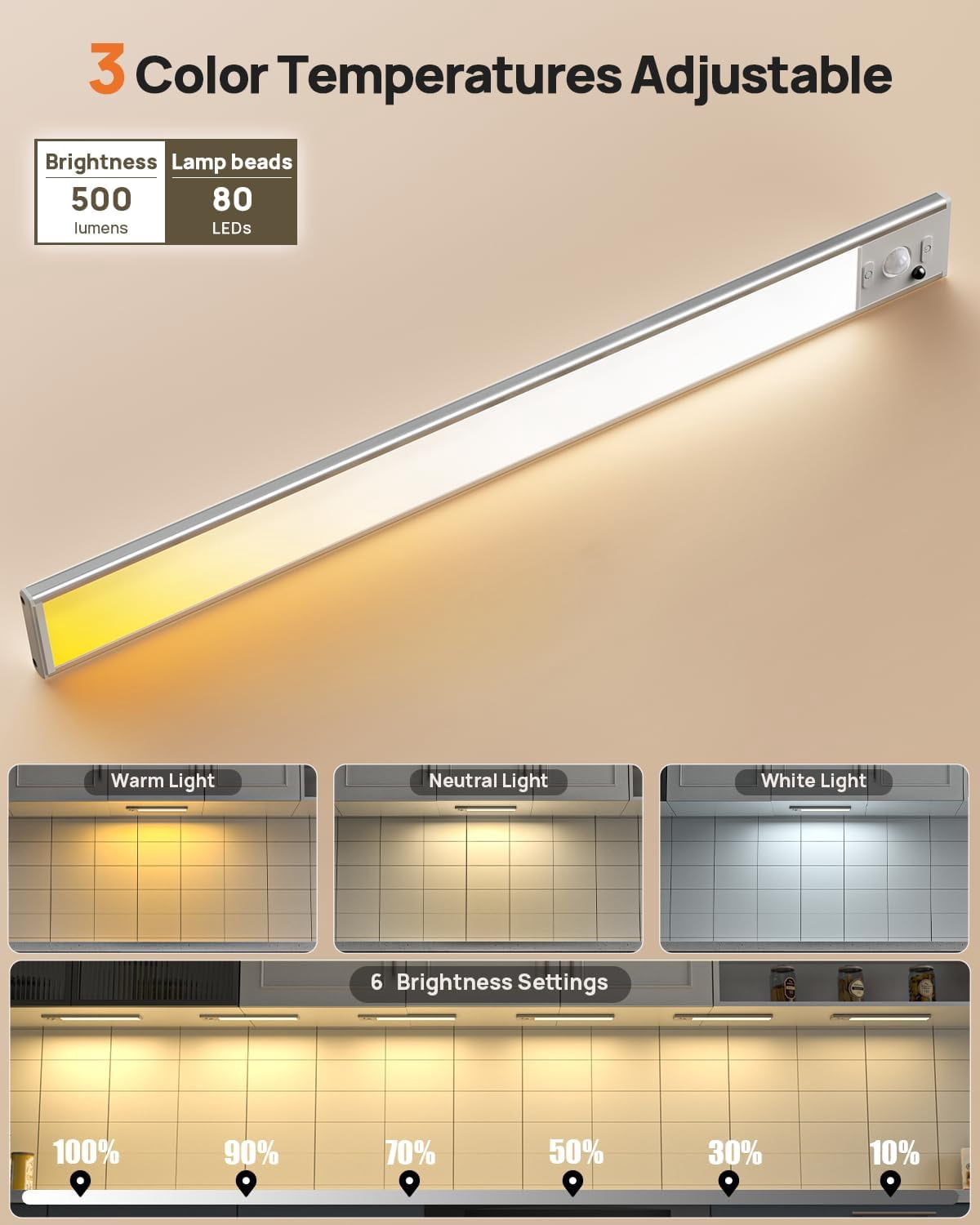 16inch Under Cabinet Lighting Wireless, 4000mAh Rechargeable Motion Sensor Light Indoor, LED Closet Lights with Remote, 3 Color Temps Dimmable Magnetic Under Counter Lights for Kitchen, Stair, 2 Pack