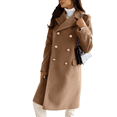 thumbnail image 2 of sicmoss Women's Camel Double Breasted Wool Overcoat, Lapel Long Winter with Pockets, 2 of 7