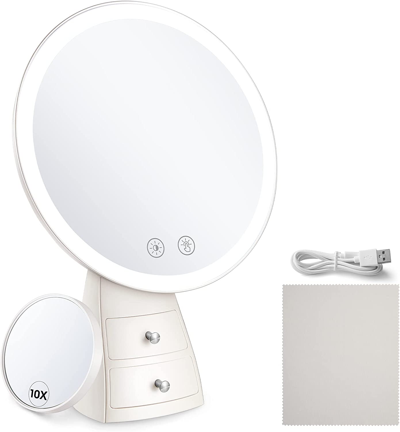 Large Rechargeable Lighted Makeup Mirror with Detachable 10X Magnifying Mirror, 3 Colors Light Modes with Touch Screen Dimming for Tabletop Cosmetic | Walmart Canada Large Rechargeable Lighted Makeup Mirror with Detachable 10X Magnifying Mirror, 3 Colors Light Modes with Touch Screen Dimming for Tabletop Cosmetic | Walmart Canada