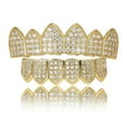 thumbnail image 2 of QQTDFG 14K Gold Plated CZ Teeth Grillz Hip Hop Top Bottom Mouth Silver Grill Set Custom-Style C-Gold-Top, 2 of 9