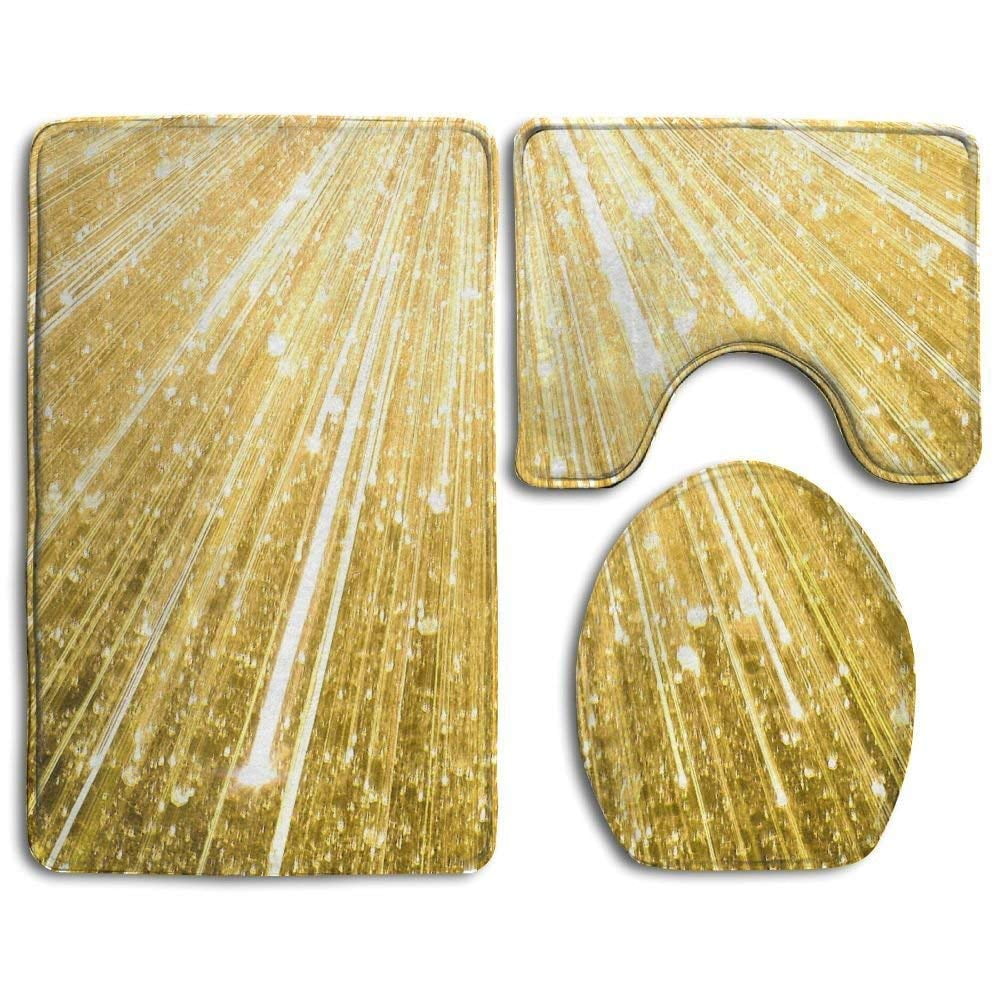 PUDMAD Gold Glitter 3 Piece Bathroom Rugs Set Bath Rug Contour Mat and Toilet Lid Cover