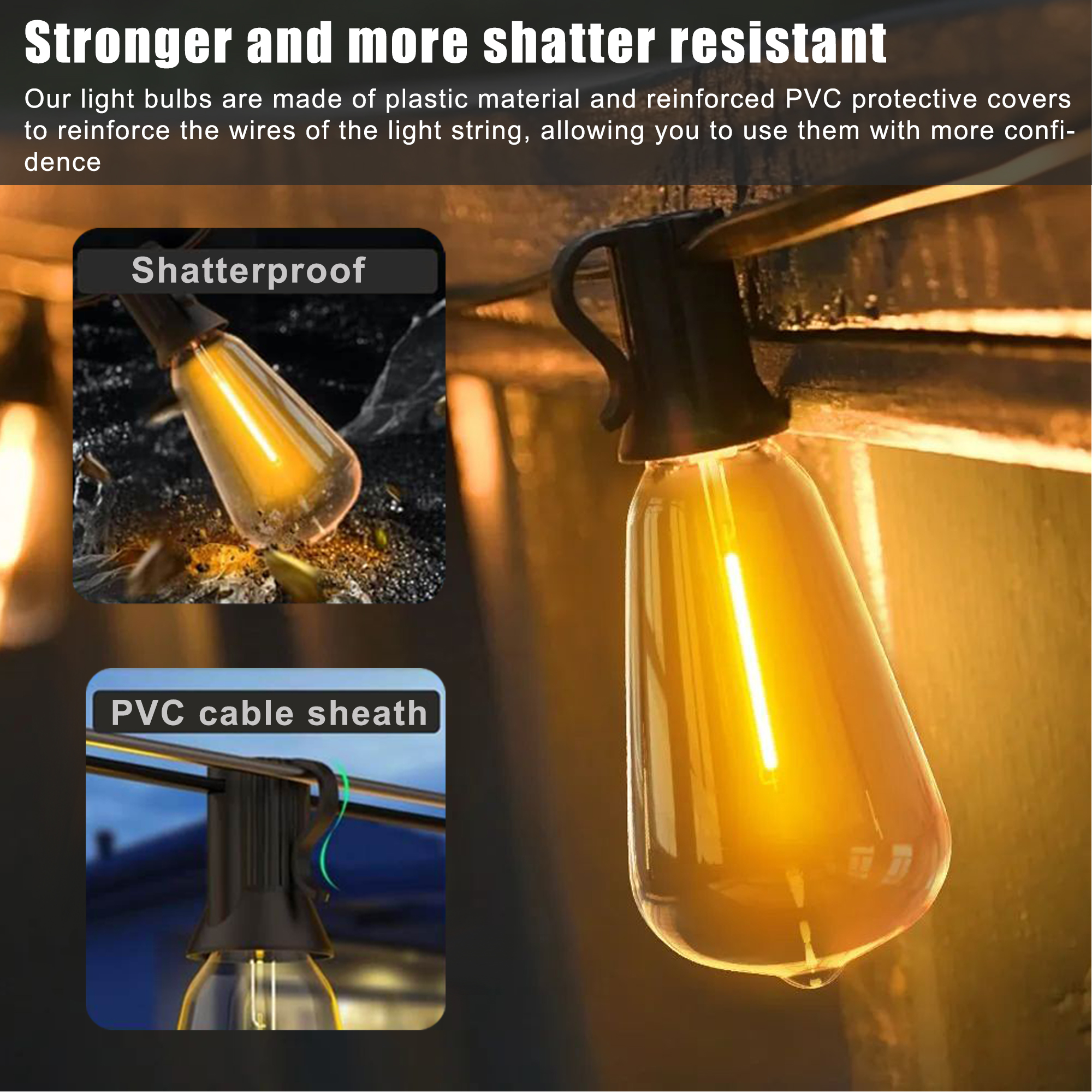 GUPUP 100ft Outdoor String Lights, Waterproof and Shatterproof Patio Light with 24+1 ST38 Bulbs, Connectable Hanging Outside Lights for Yard