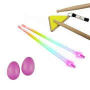 Multi-Sensory Musical Instrument Pack - Pyramid Drum Pad Yellow w/ Rainbow Light Up Firesticks Drumsticks & Pink Egg Shaker Pair Hand Percussion