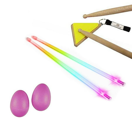 Multi-Sensory Musical Instrument Pack - Pyramid Drum Pad Yellow w/ Rainbow Light Up Firesticks Drumsticks & Pink Egg Shaker Pair Hand Percussion