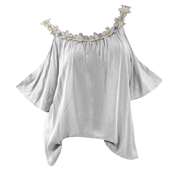 JUPAOPON Womens Tops Under $5 Women Plus Size Strapless Lace Patchwork Short Sleeve O-Neck T-Shirt Blouse