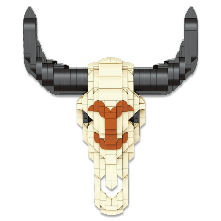 Brickcraft Yellowstone Steer Skull Building Kit 574 Piece Set Rustic Ranch Decor Display Cow Skull Model Creative Building Set Western Home