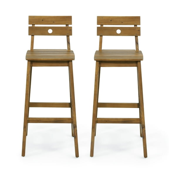 GDF Studio Munro Indoor/Outdoor Acacia Wood 30 Inch Barstools, Set of 2, Teak