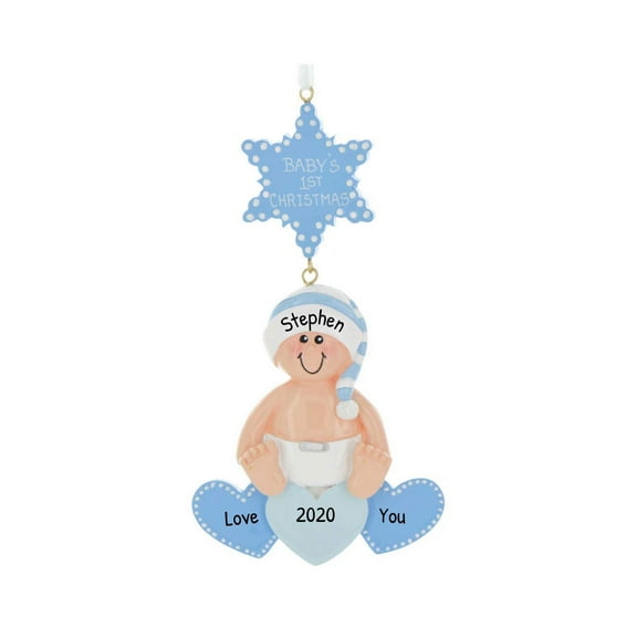 Ornaments by Elves Personalized Baby's First Christmas 2024 Ornament Blue Christmas Ornament .25lbs
