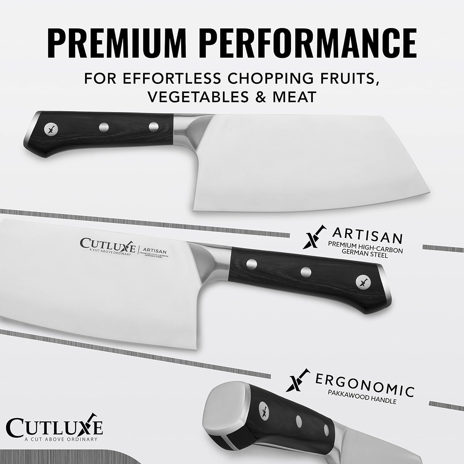 CUTLUXE Slicing & Cleaver Knife Set – Forged High Carbon German Steel –  Full