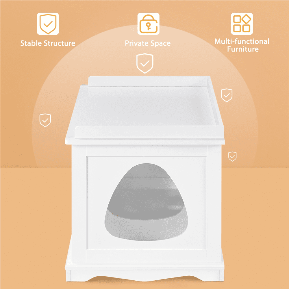 Alden Design Wooden Pet Litter Box for Pets Cat Hidden Washroom Bathroom with Door, White