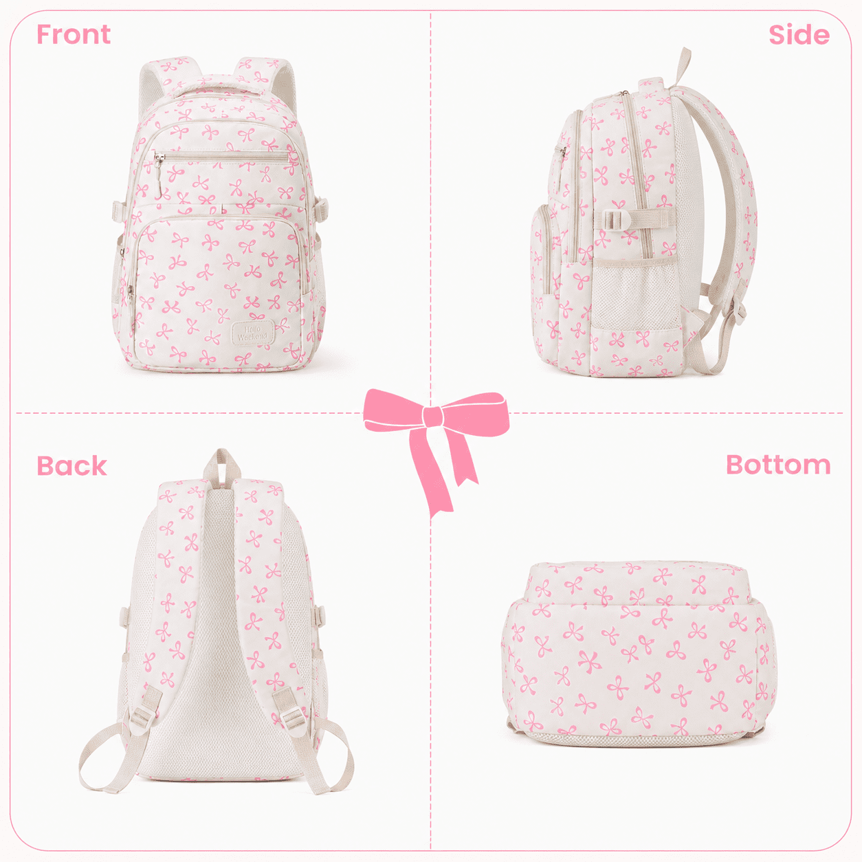 Soda Candy Girls Backpack Set 3pcs Coquette Bow School Bookbag for Kids Cute Kawaii Printed Book Bag with Lunch Bag Pencil Pouch