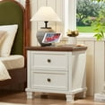 thumbnail image 6 of Farmhouse Nightstand Set of 2, Rustic Low Nightstands with 2 Drawers & Charging Station, Vintage Night Stands with 4 Square Solid Wood Legs, Small Dresser for Bedroom, Home, White, 6 of 16