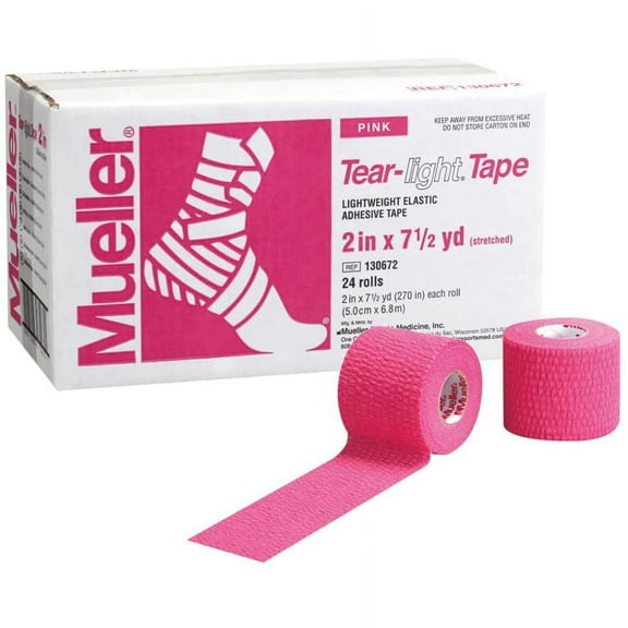 Mueller Tear-Light Elastic Athletic Stretch Tape: 2 in. x 7-1/2 yds. (Pink) 4-rolls