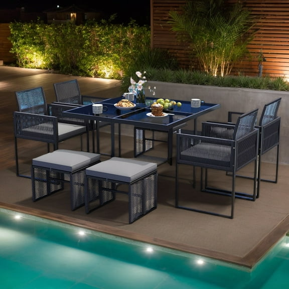 Spaco 9 Pieces Patio Dining Set with Cushions, Patio Furniture Set for Patio, Garden, Backyard, Gray
