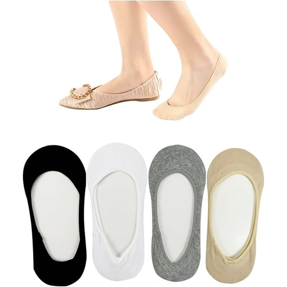 No Show Socks Women Ultra Low Cut Socks Cotton Seamless Non Slip Invisible Liner Footies for Flats 4 Pairs