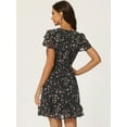 thumbnail image 4 of INSPIRE CHIC Women's Ruffled Sleeve Self-Tie V Neck Above Knee Chiffon Floral Ruffle Dress, 4 of 6