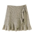 thumbnail image 1 of Summer Skirt Saving! Jerdar Women's Casual Print Ruffles A-Line Pleated Lace Up Bandage Short SKirt Beige S, 1 of 5