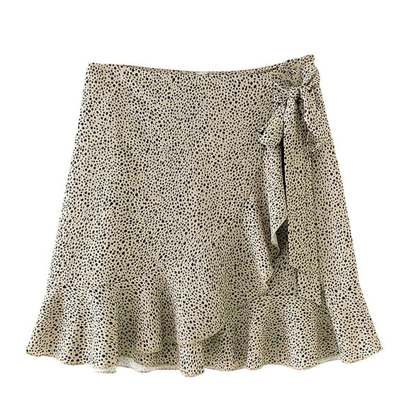 Summer Skirt Saving! Jerdar Women's Casual Print Ruffles A-Line Pleated Lace Up Bandage Short SKirt Beige S