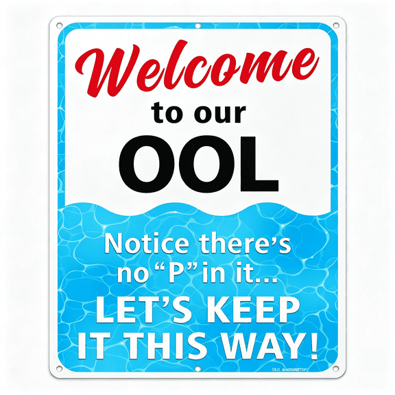 ZHZFKQ Funny Pool Sign,Welcome to Our Pool 14X10 in Rust Free Heavy Aluminum,Reflective Waterproof Weatherproof Fade Resistant Outdoor Sign with 6 Pre-Drilled Holes for Easy Mounting