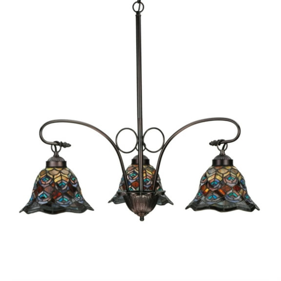 Meyda Tiffany 140351 Tiffany Peacock Feather 3 Light 30" Wide Chandelier - MultiColor