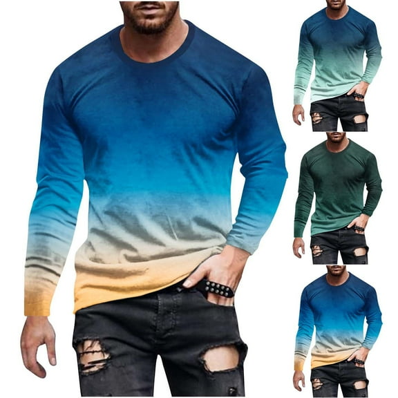 LOVZFMLL Men's Shirts, Ombre Fashion Crew Neck T-Shirts, Casual Everyday Versatile, Relaxed Fit Pullover Fall Clothes