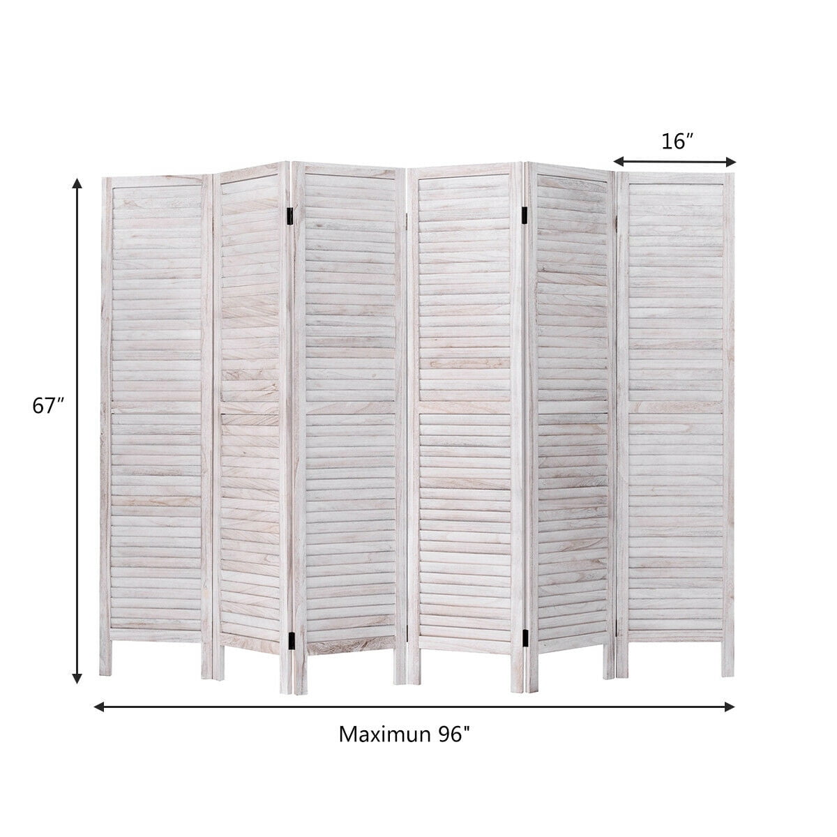 Costway 6 Panel Room Divider Furniture Classic Venetian Wooden Slat Home 67 in. Tall