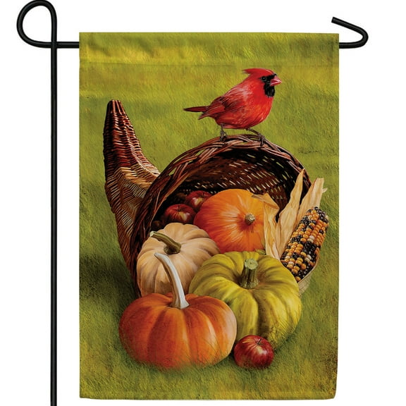 America Forever Thanksgiving Cornucopia Garden Flag 12.5 x 18 inch Double Sided Cardinal Fall Bounty Autumn Harvest Pumpkins Outdoor Yard Decoration