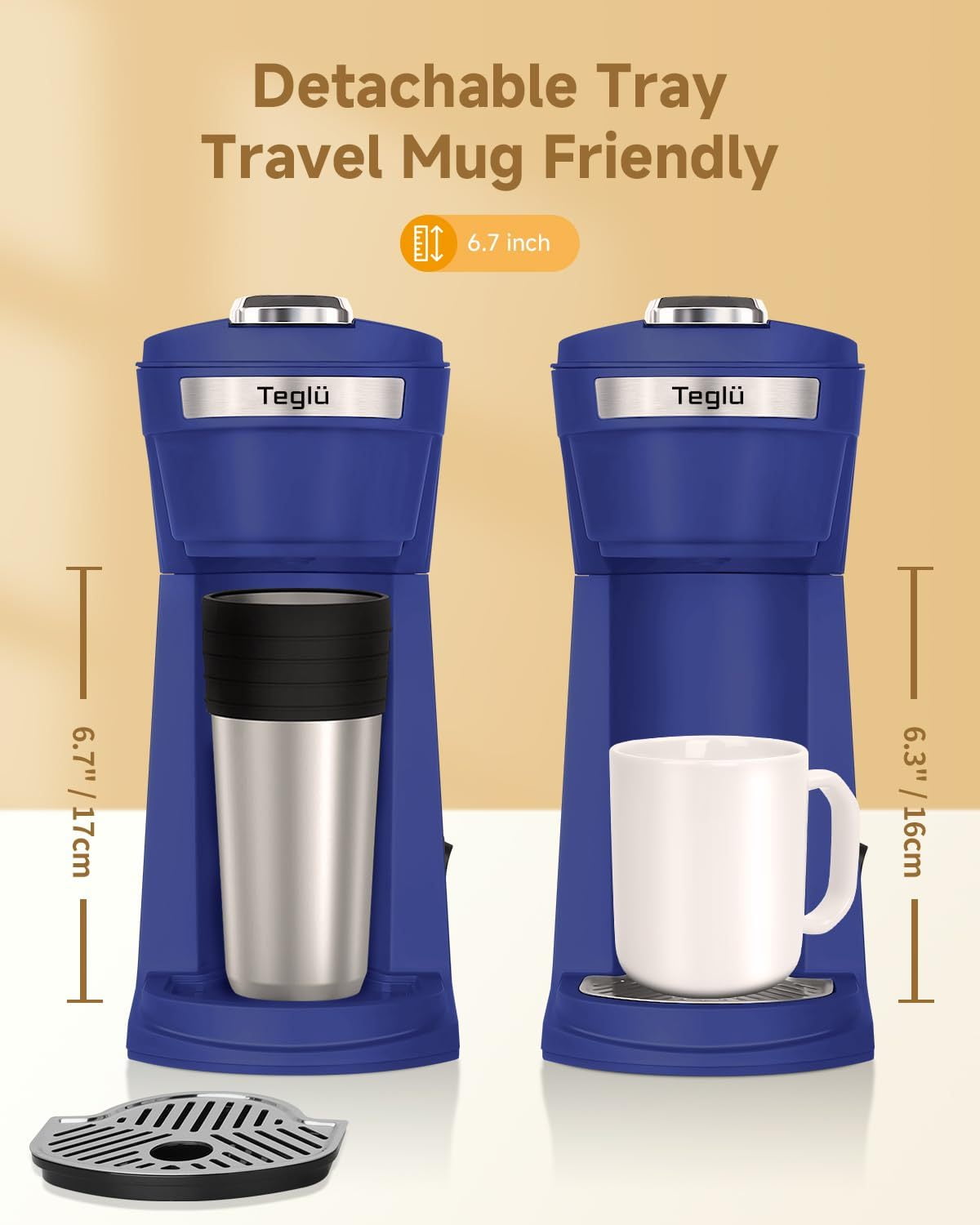 Single Serve Coffee Maker for K Cup Pod & Ground Coffee 2 in 1, K Cup Coffee Machine 14 oz Brew Size, Mini Single Cup Coffee Pod Fast Brew, Reusable Filter, Blue