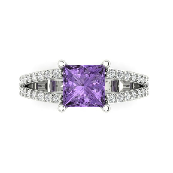 Solitaire with Accents Engagement Ring for Women - 2.48ct Simulated Alexandrite in 18K White Gold Promise Ring