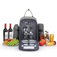 thumbnail image 3 of Picnic Backpack for 2 Person W/ Detachable Bottle/Wine Holder, Fleece Blanket, Plates and Cutlery Set (Grey), 3 of 9