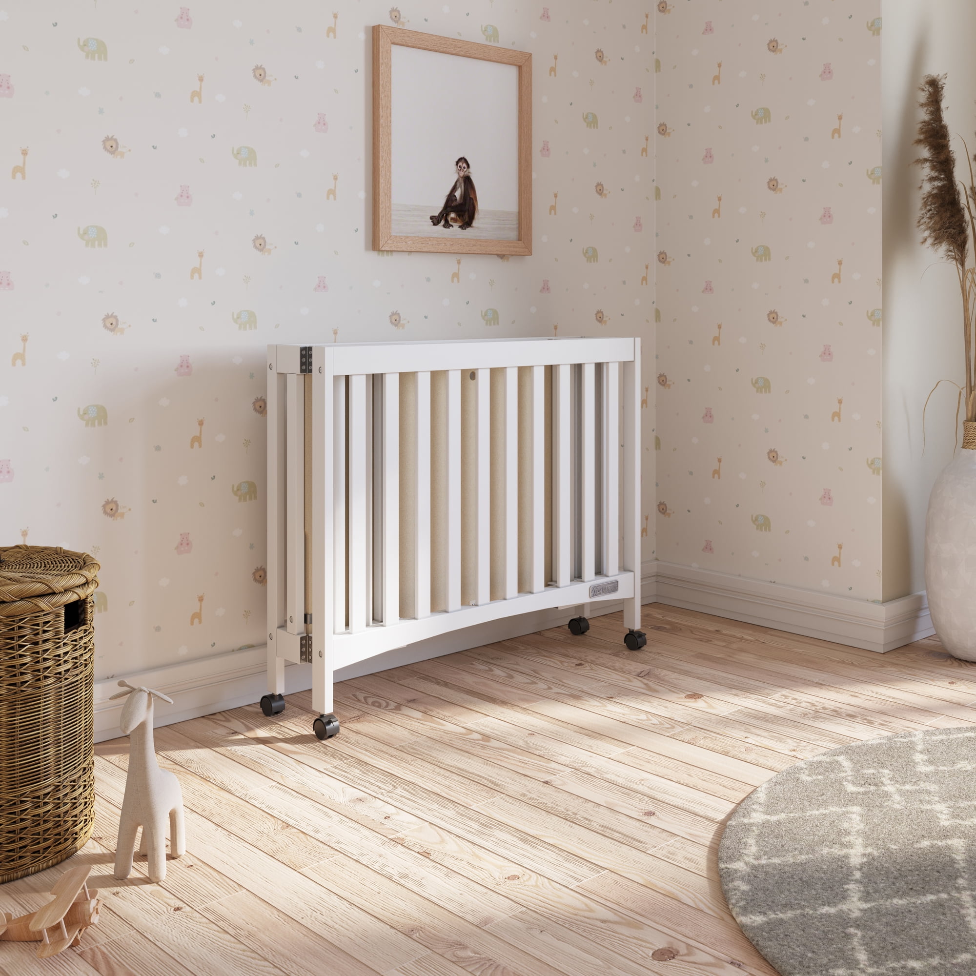 Forever Eclectic London Mini Folding Crib with Mattress Matte White