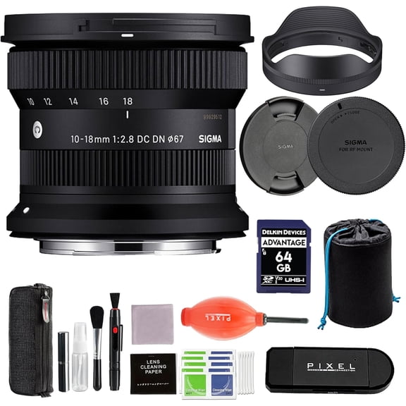 Sigma 10-18mm f/2.8 DC DN Contemporary Lens (Canon RF-S) with Pixel Advance Accessories and Travel Bundle | 207972 | Sigma 10-18mm f/2.8 canon
