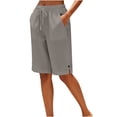 thumbnail image 2 of Bloomae Linen Bermuda Shorts for Women Lightweight Casual Button Side Slit Hem Long Shorts Above Knee Length Drawstring High Waisted Comfy Summer Shorts with Pockets, 2 of 6