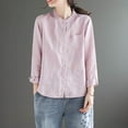 thumbnail image 2 of Olyvenn Womens Plain Cotton Linen Shirt Summer Casual Collarless Blouses Button Down Tops Solid Color Long Sleeve Shirts 2025 Pink XXXL, 2 of 7