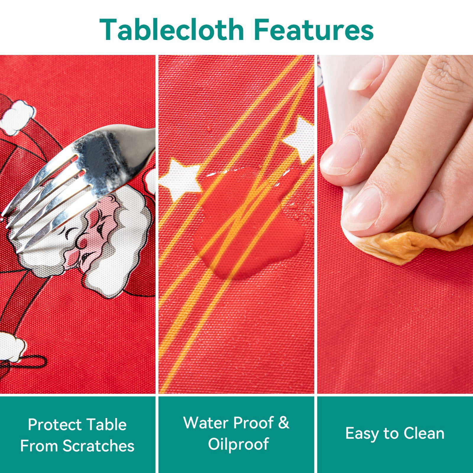 Ray Star 100% Waterproof Tablecloth Christmas Tablecloth 60x84in Oil-Proof Spill Proof Vinyl Table Cloth, Wipe Clean Table Cover for Dining