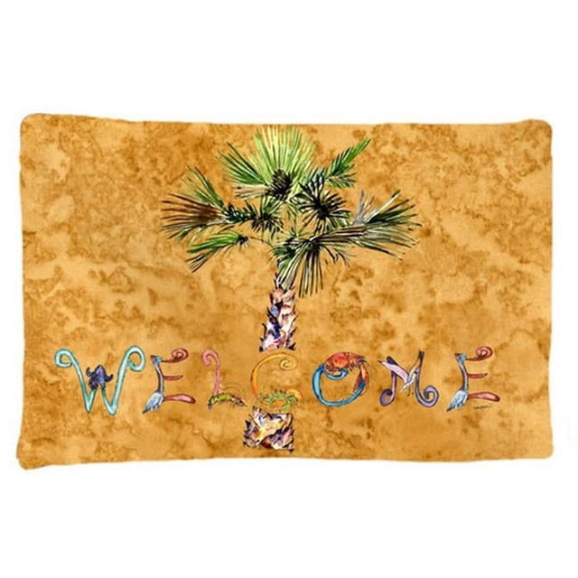 Carolines Treasures 8709PILLOWCASE Welcome Palm Tree On Gold Fabric Standard Pillowcase