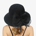thumbnail image 2 of AWZXDE Women's Solid Knit Lace Sun Hat with Bow, Foldable Wide Brim Beach Hat for Travel Black,One Size, 2 of 5