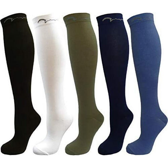 5 Pair Pack Knee-High Youth Graduated Compression Socks Long for Sports, Soccer, Football, Baseball, Basketball, Running, Youth Athletics. Boys & Girls Gift Set; Assorted Colors -Fits ages 5-8