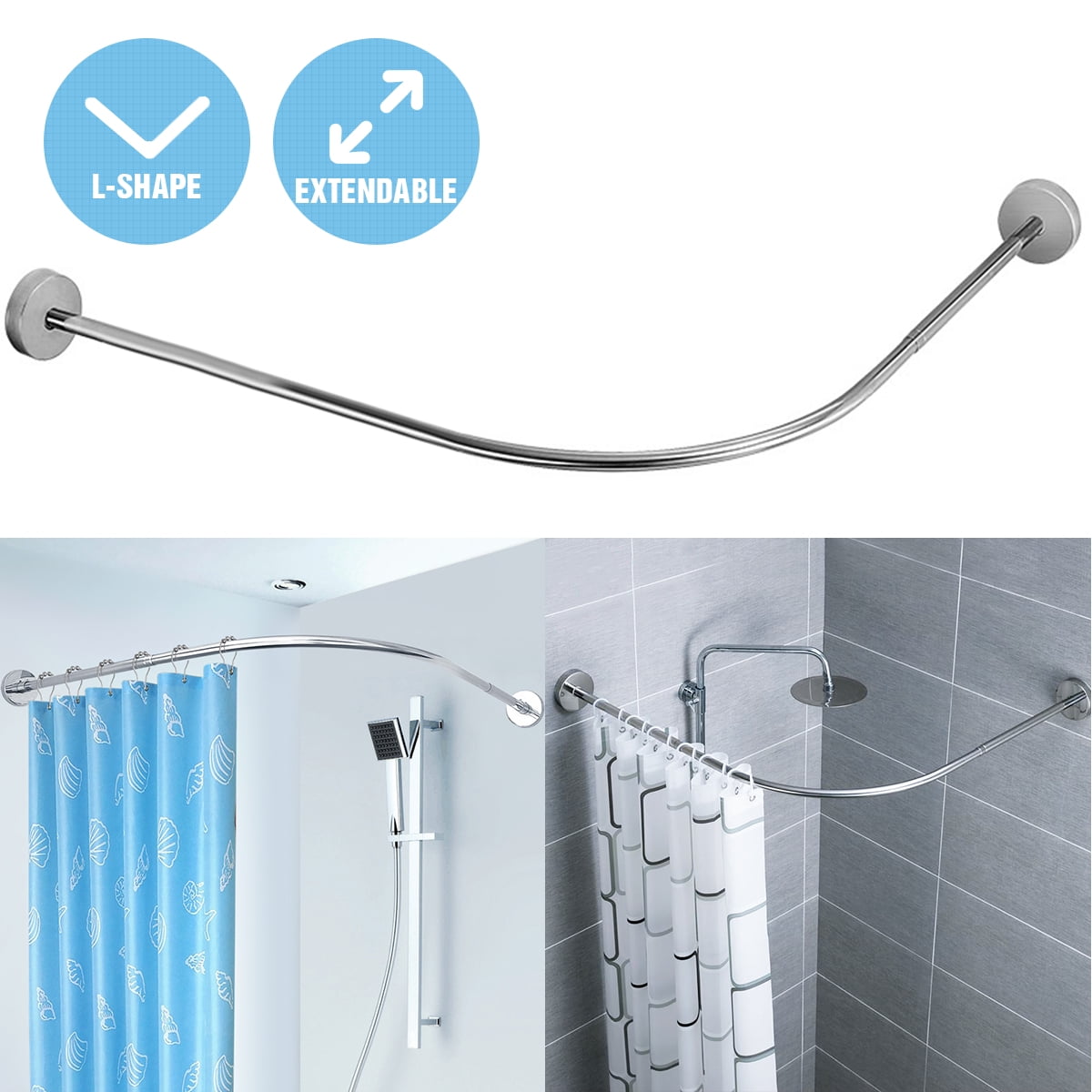 Stretchable Corner Curved Shower Curtain Rod Drill Free Install