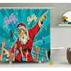 Santa Shower Curtain, Rock n Roll Singing Santa with Dancing People at Christmas Party Retro Pop Art Style, Fabric Bathroom Set with Hooks, 69W X 84L Inches Extra Long, Multicolor, by Ambesonne