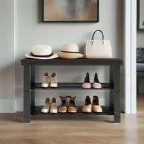 JIOABL Shoe Rack Bench, 3-Tier Bamboo Storage Organizer, Suitable for Bedroom Living Room Balcony, Black