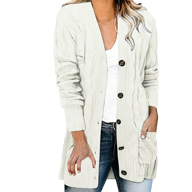 Manteau d'Automne pour Femmes Manteau Extérieur Col Rond Veste Chaude Couleur Unie Tricoté Mi-Longueur Mode
