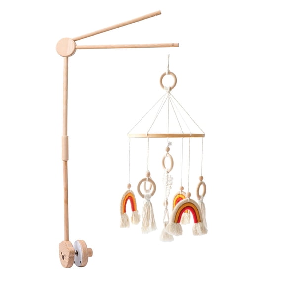 Rainbow Baby Crib Bell Mobile – Wooden Ring & Tassel Wind Chimes with Rotating Bell – Soothing Infant Sleep & Nursery Decor