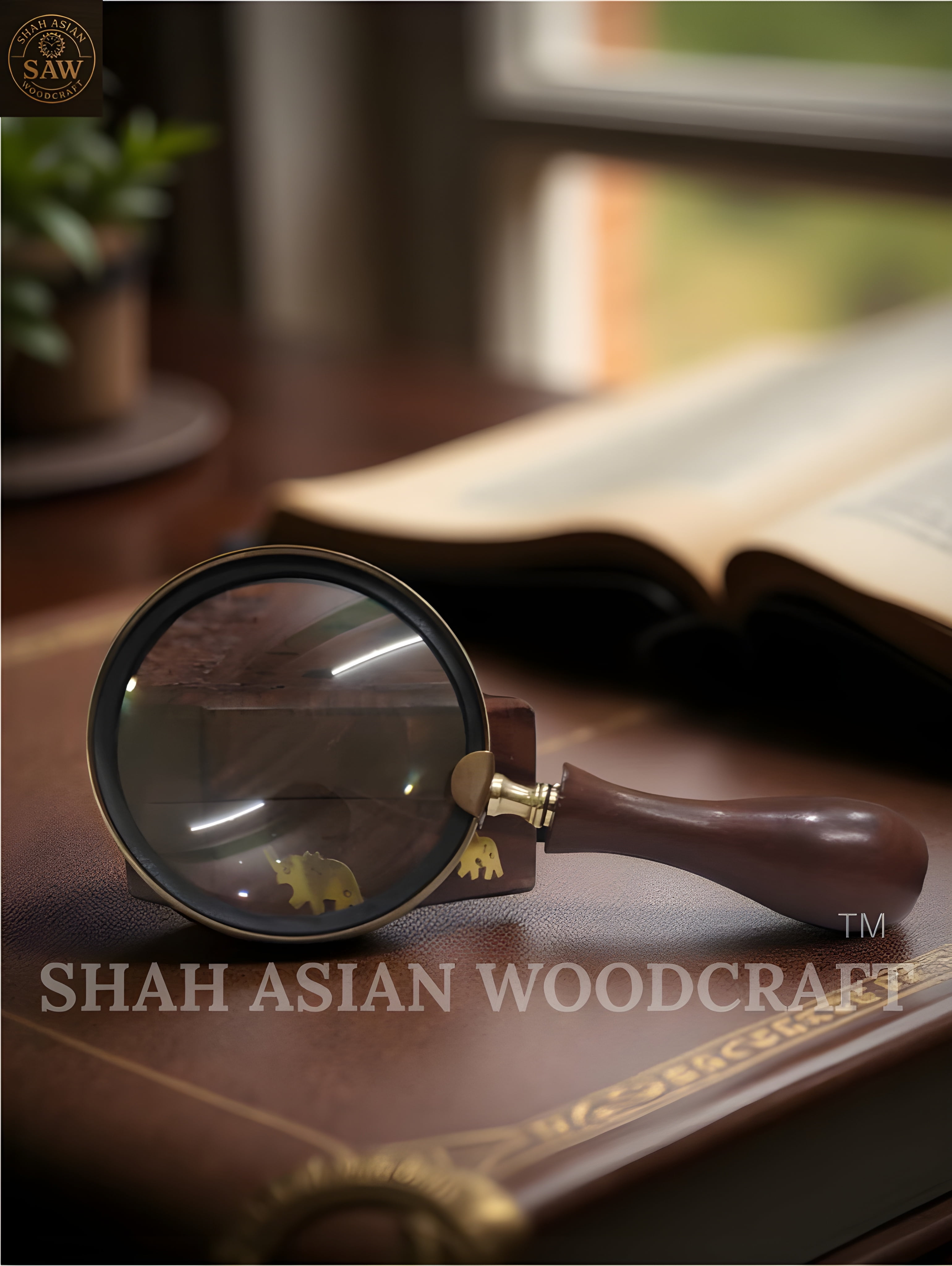 Antique Heavy Wood Magnifying Glass Solid Vintage Magnifier & A Premium Gift
