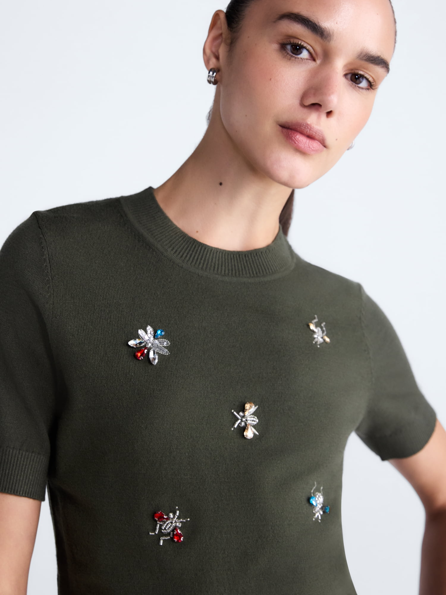 Free Assembly Women's and Women's Plus Embellished Cozy Yarn Sweater with Short Sleeves, Sizes XS-4X
