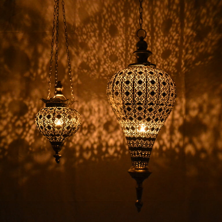 Silver Moroccan Antique Metal Small Decorative Light - Lantern Oriental Ramadan Pendant Candle Westcharm Hanging