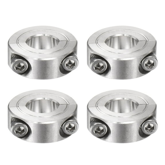 Uxcell 4pcs Shaft Collar for 1/2" Rod 1-1/8" OD 13/32" Stainless Steel Double Split Clamp-On Collar with Set Screw